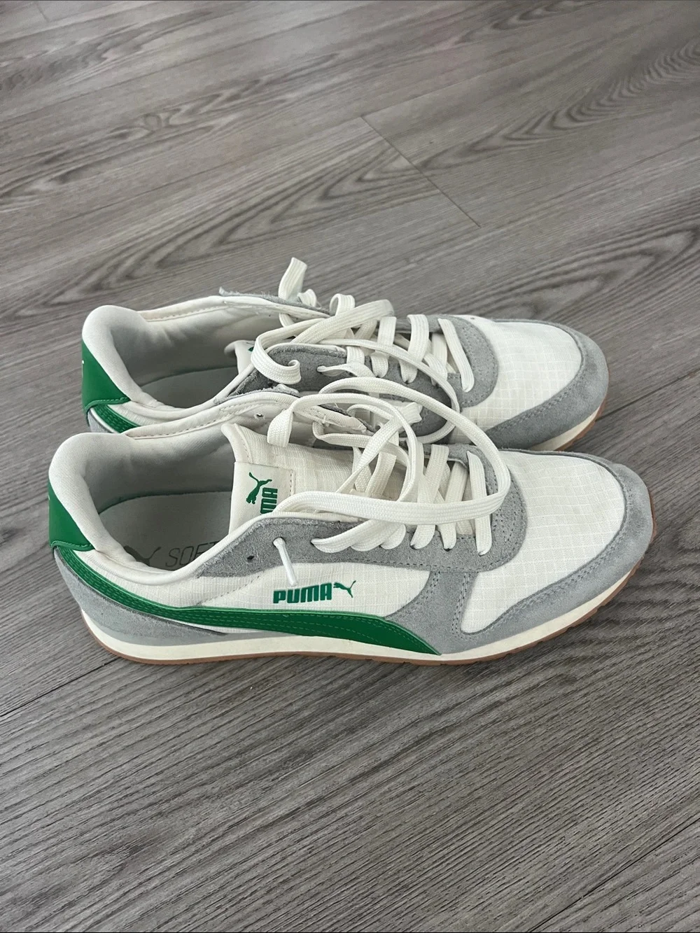 Puma White, Gray & Green Retro Running Sneakers
